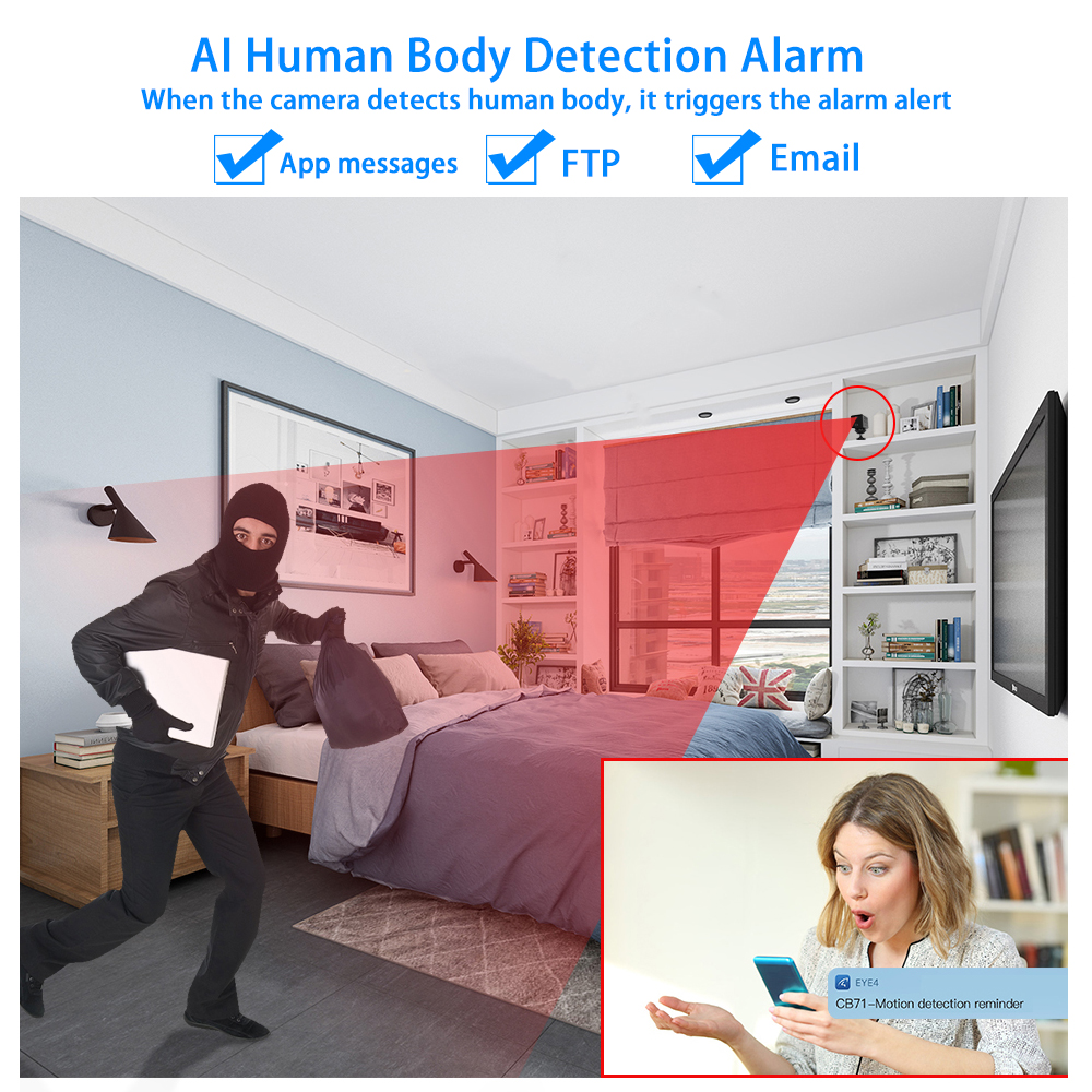1080P Mini Wifi Camera 1500mAh Rechargeable Battery IP Camera Mini Camera AI PIR Human Body Detection Alarm IR Night